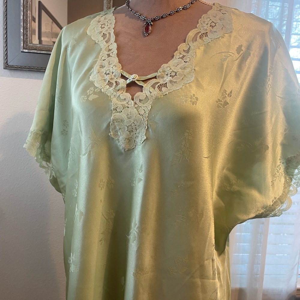 Amanda Stewart Light Green Lace-Trim Satin Nightgown - Women Intimates